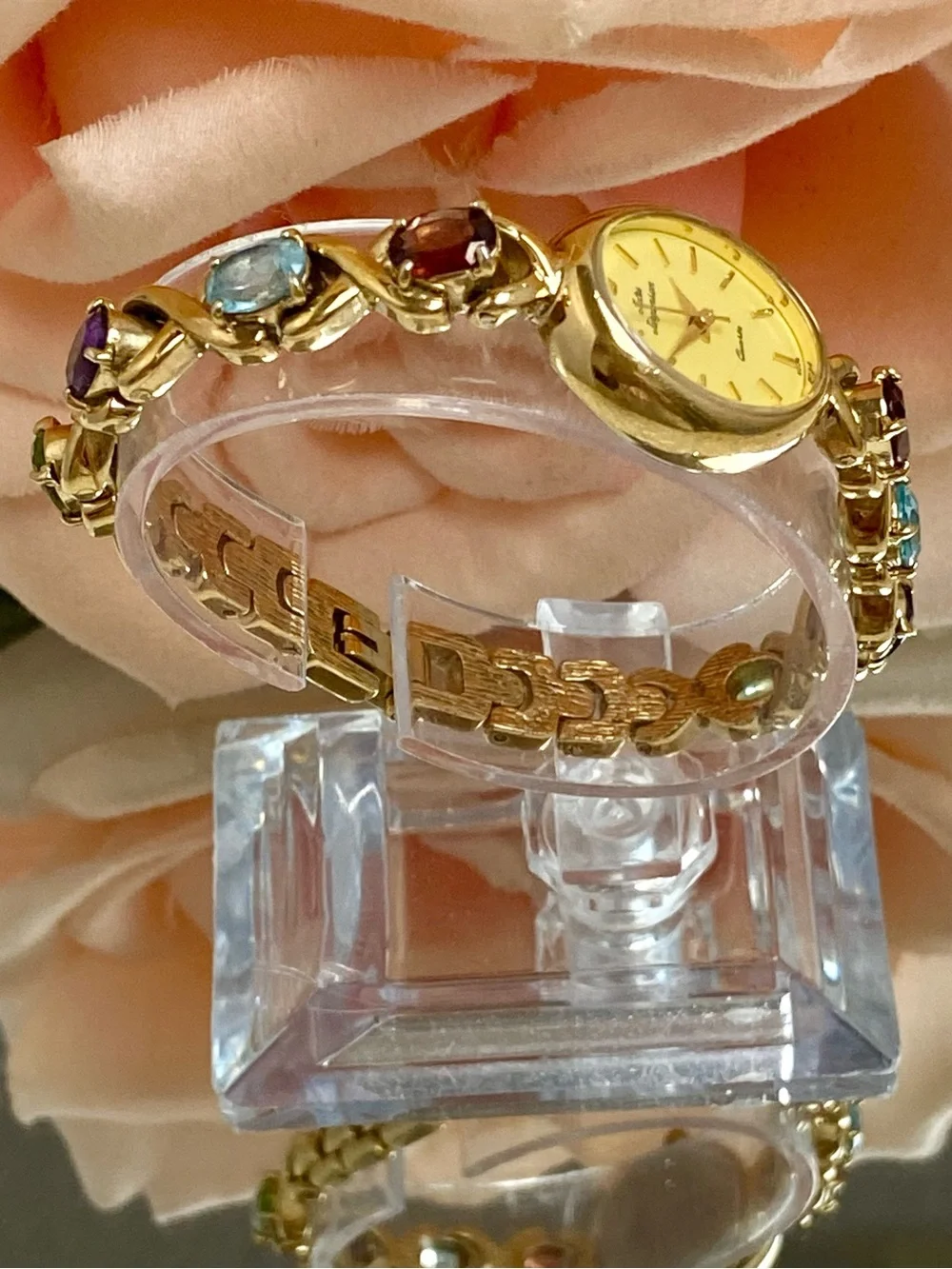 Vintage Jules Jurgensen Gemstone Accented Band Dainty Ladies Cocktail Watch